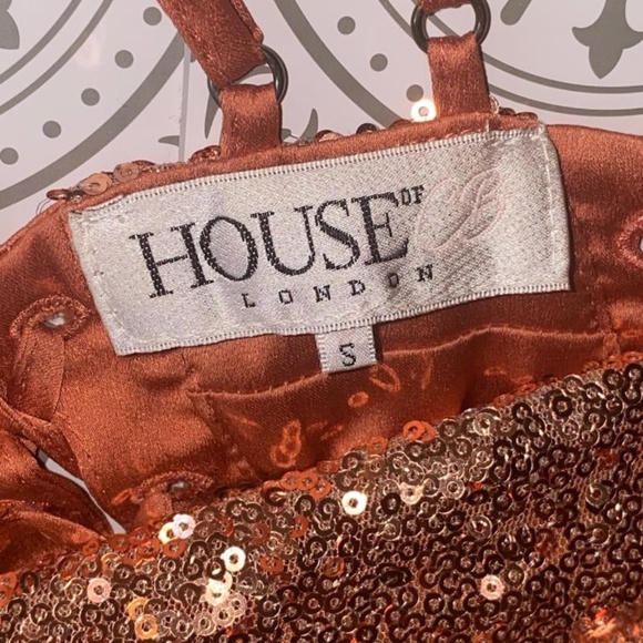 House of CB London Harley Lace Up Sequin Cocktail Mini Dress In Rose Gold - Picture 9 of 12